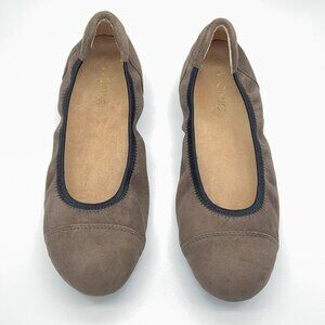 Vionic Orthotic Suede Ballet Flats Natalia Dark Taupe Black Trim Support Sz 9